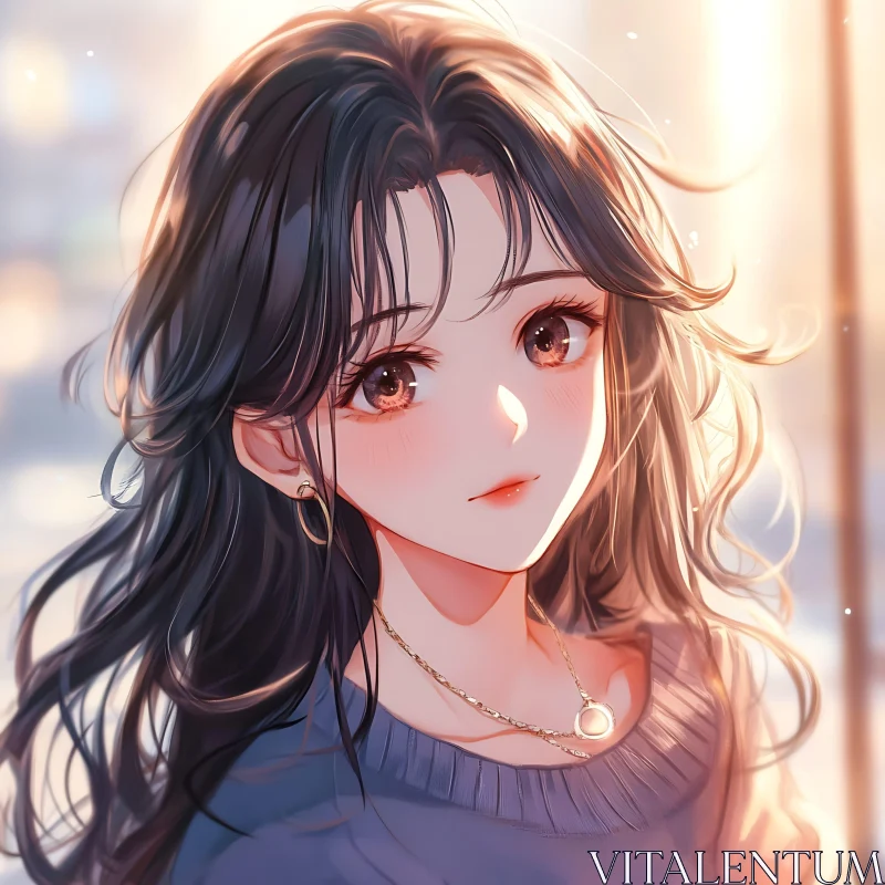 Sunlit Anime Girl Illustration AI Image