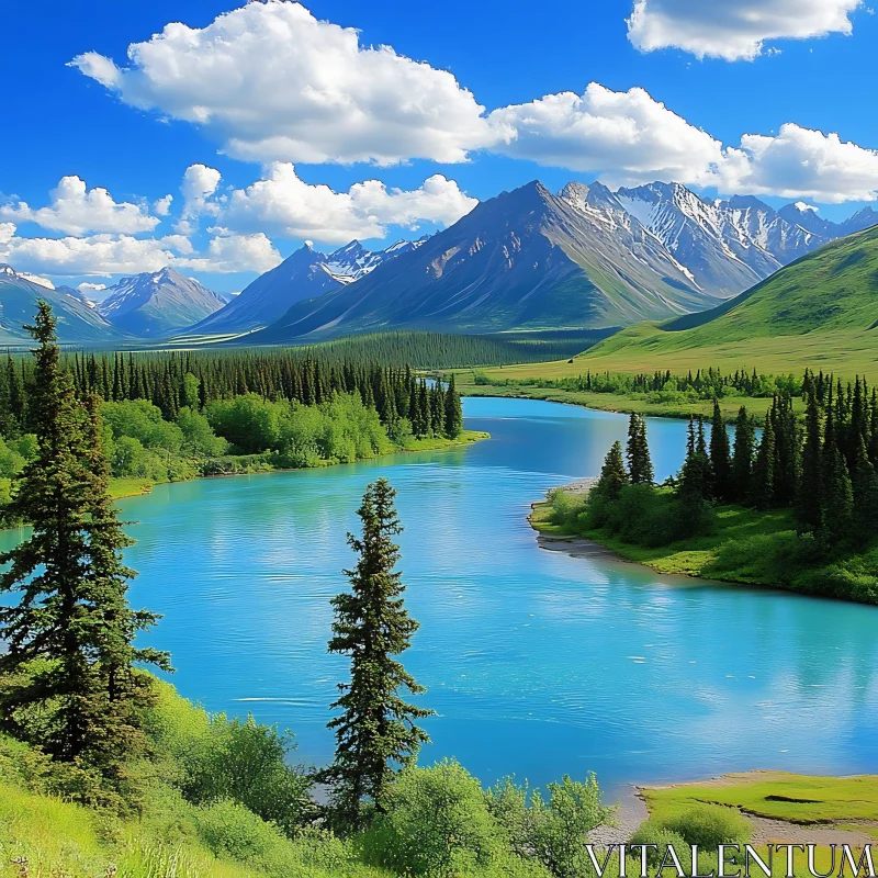 Majestic Mountain River View AI Image