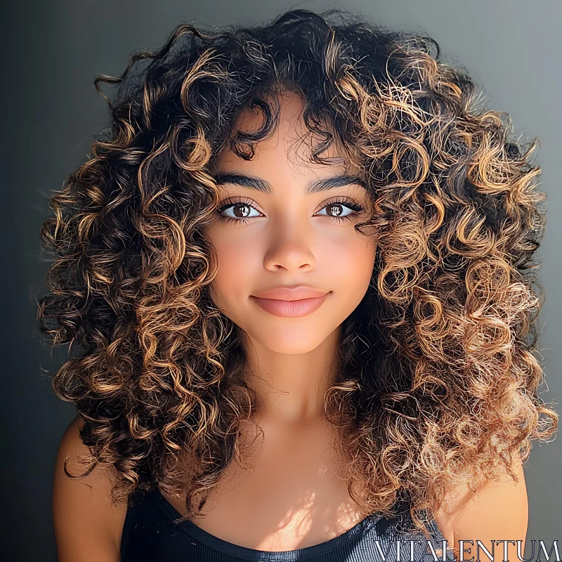 Young Woman with Beautiful Curly Hair Portrait AI Image