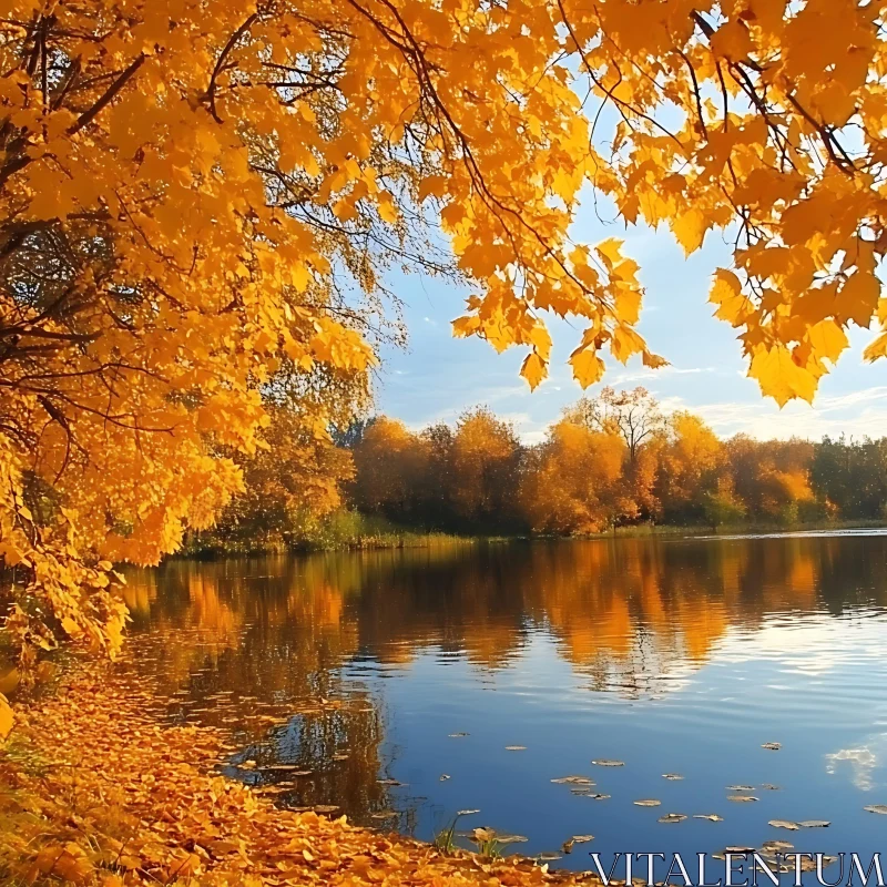 Serene Autumn Lake with Vibrant Foliage AI Image