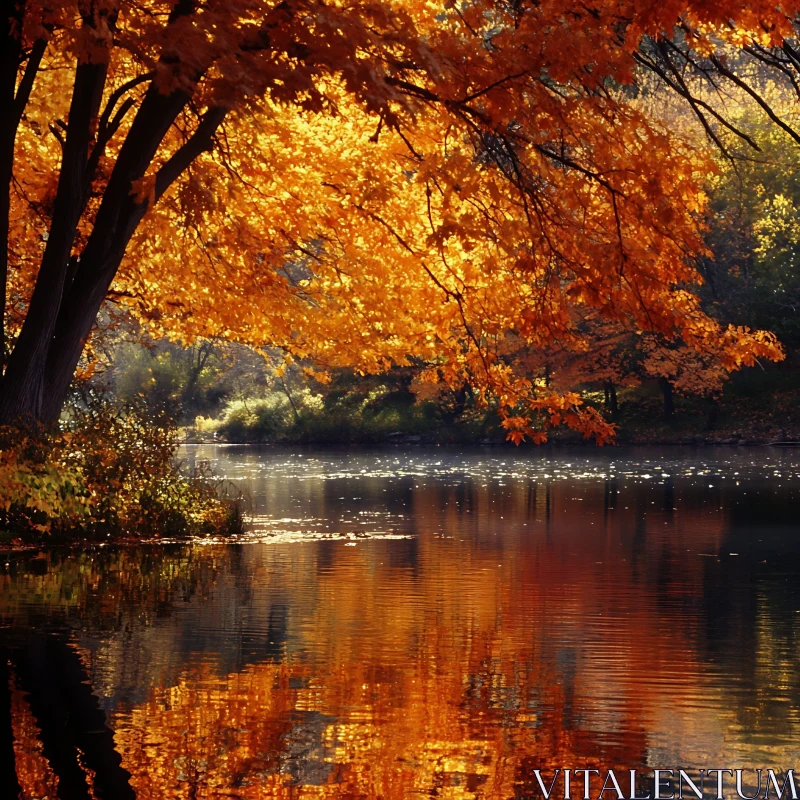 Serene Lake View with Autumn Foliage AI Image