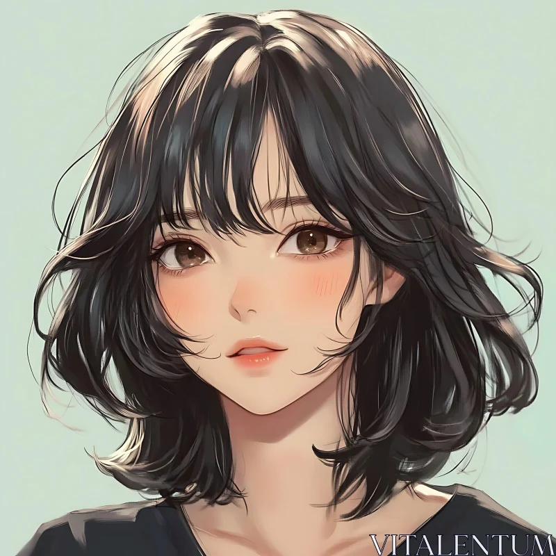 AI ART Anime Girl Illustration with Black Hair and Soft Expression