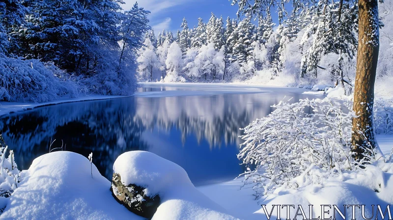 AI ART Tranquil Snowy Scene by the Lake