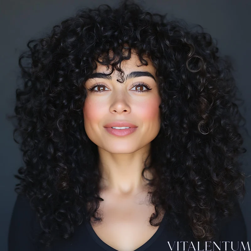 Woman with Curly Hair and Warm Smile AI Image