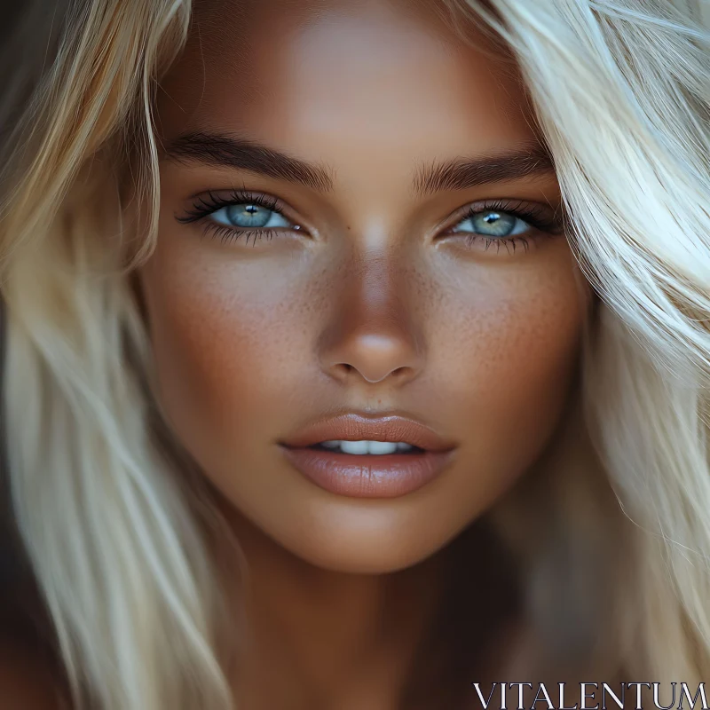 AI ART Natural Beauty with Blue Eyes and Freckles