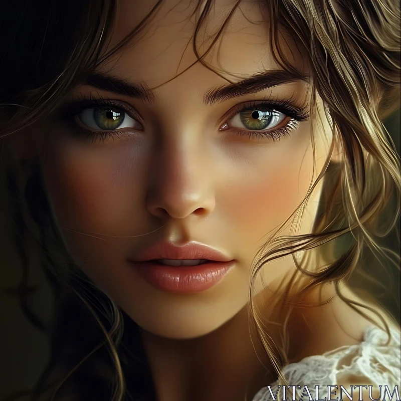 Woman with Mesmerizing Green Eyes AI Image