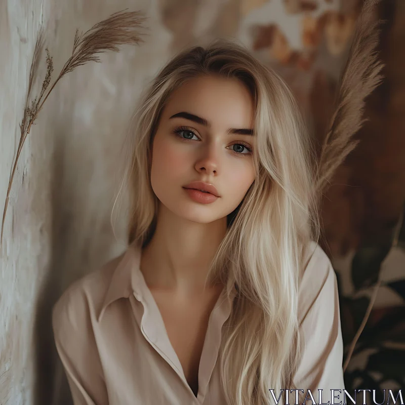 Tranquil Female Portrait with Natural Elements AI Image