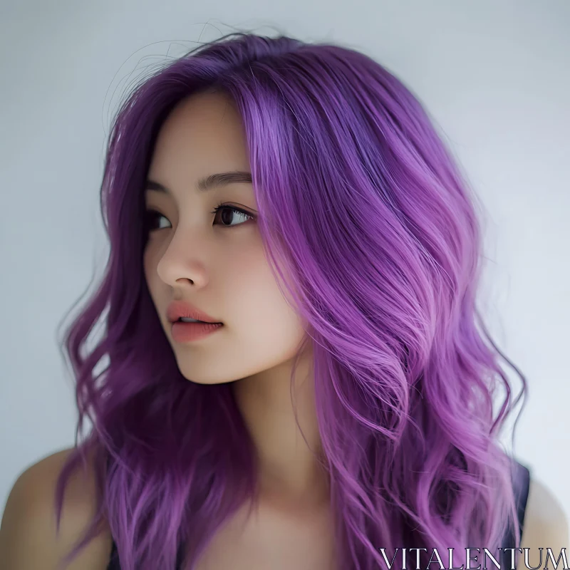 Side Profile of Woman with Purple Hair AI Image