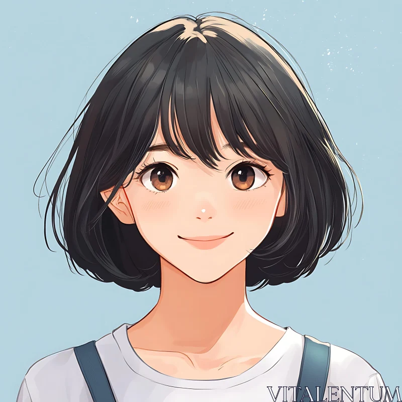 Cute Anime Girl with Short Dark Hair AI Image