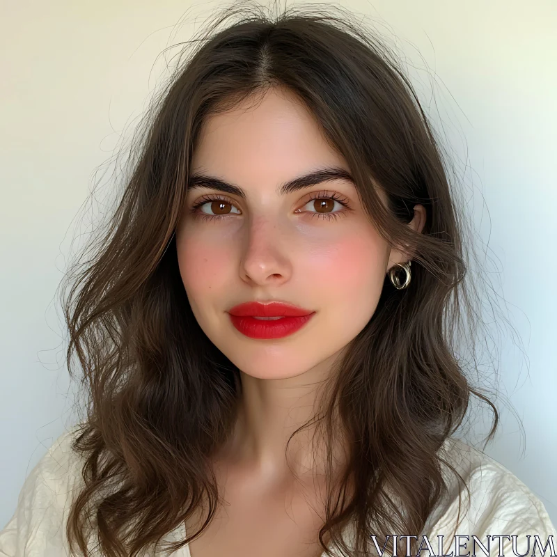 Close-Up Female Portrait with Red Lipstick AI Image