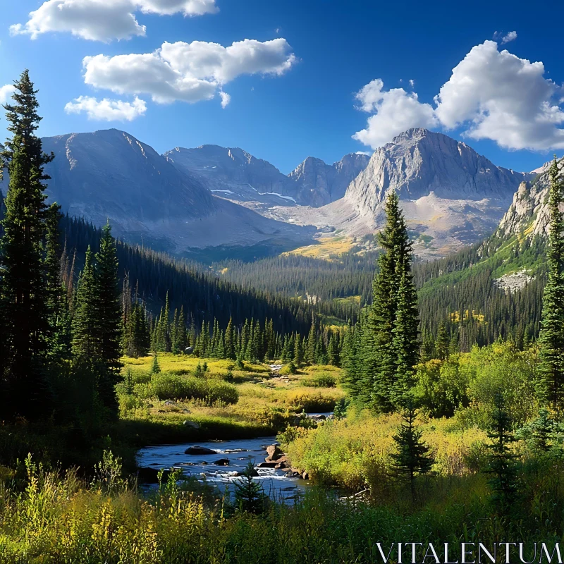 Tranquil Wilderness Mountain Scene AI Image