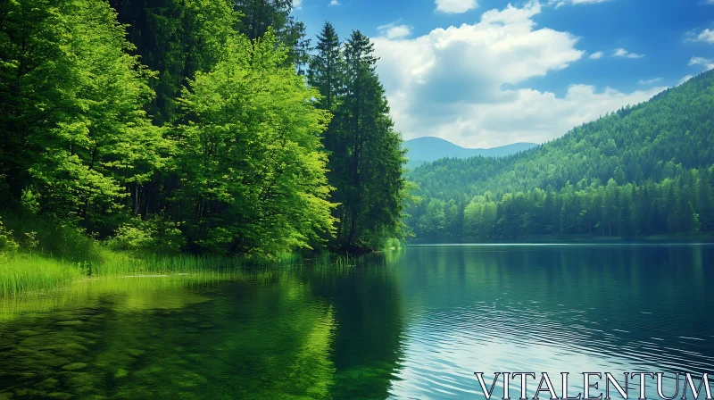 AI ART Serene Lake Amidst Verdant Forest