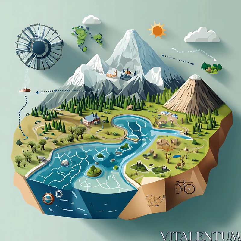 Illustrative Landscape Map Concept AI Image