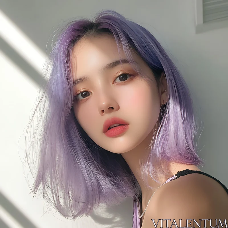 Stylish Woman with Purple Hair and Natural Makeup AI Image