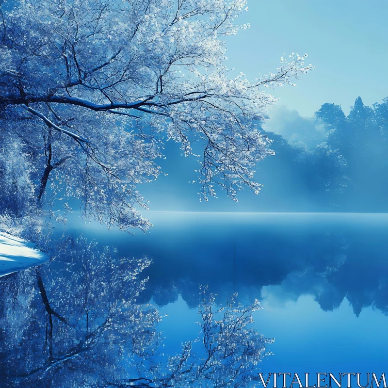 Tranquil Frosty Lake Scene AI Image