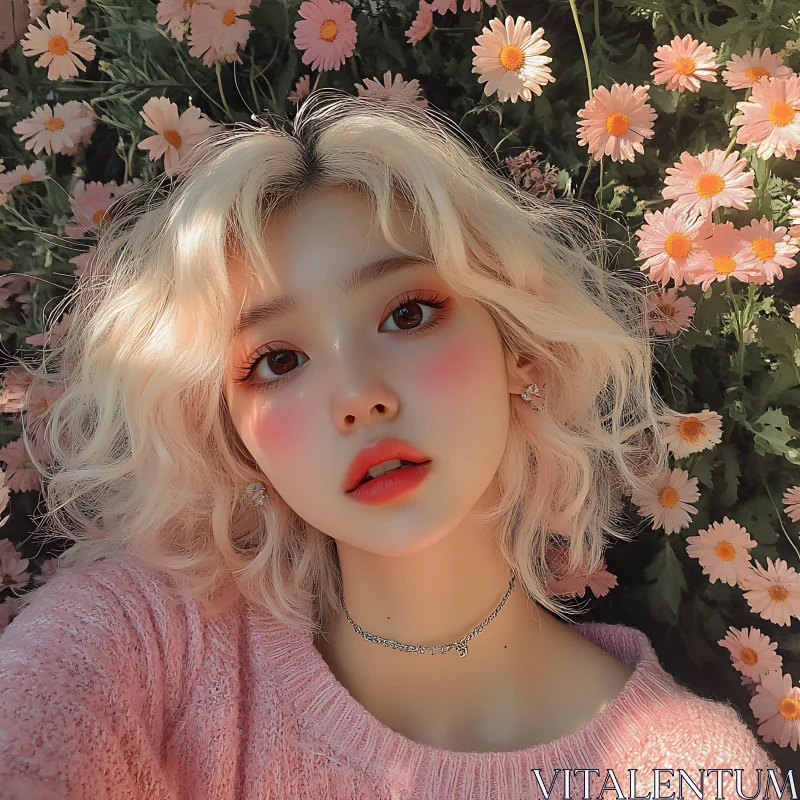 Blooming Beauty - Woman with Blossoms AI Image