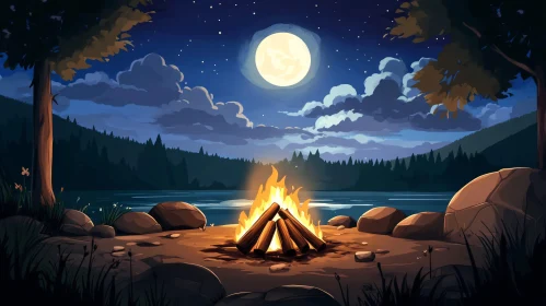 Moonlit Campfire Scene