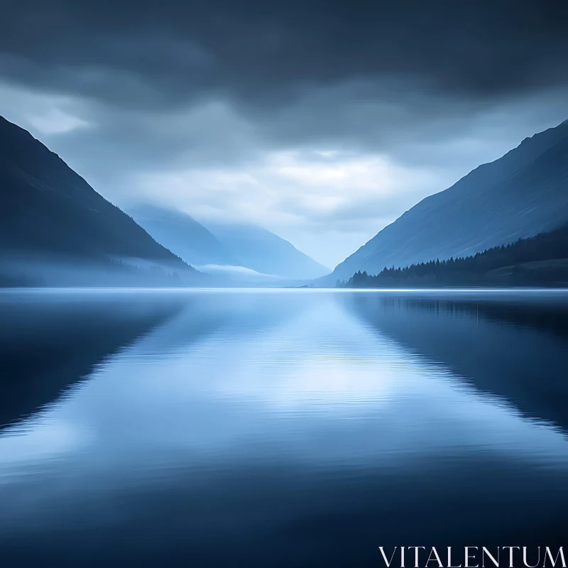 Tranquil Reflection at a Mountain Lake AI Image