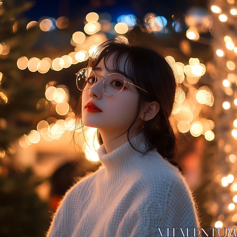 AI ART Dreamy Night Portrait of a Woman with Glasses