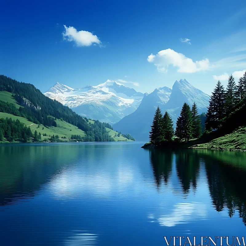 Peaceful Lake and Majestic Mountains Reflections AI Image