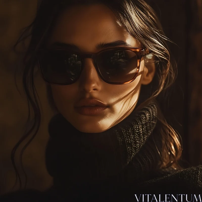 Glamorous Female Portrait with Sunglasses AI Image