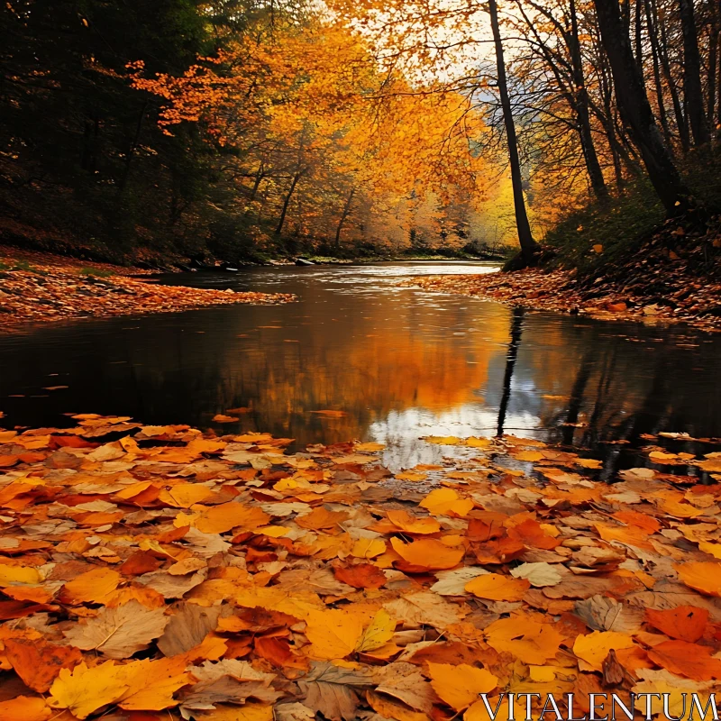 Autumn River Landscape with Reflective Waters AI Image