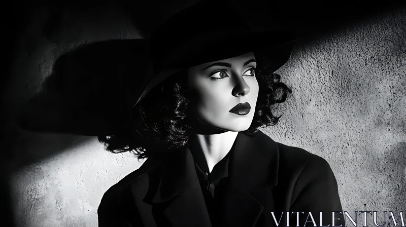 Classic Film Noir Woman Shadowed Portrait AI Image