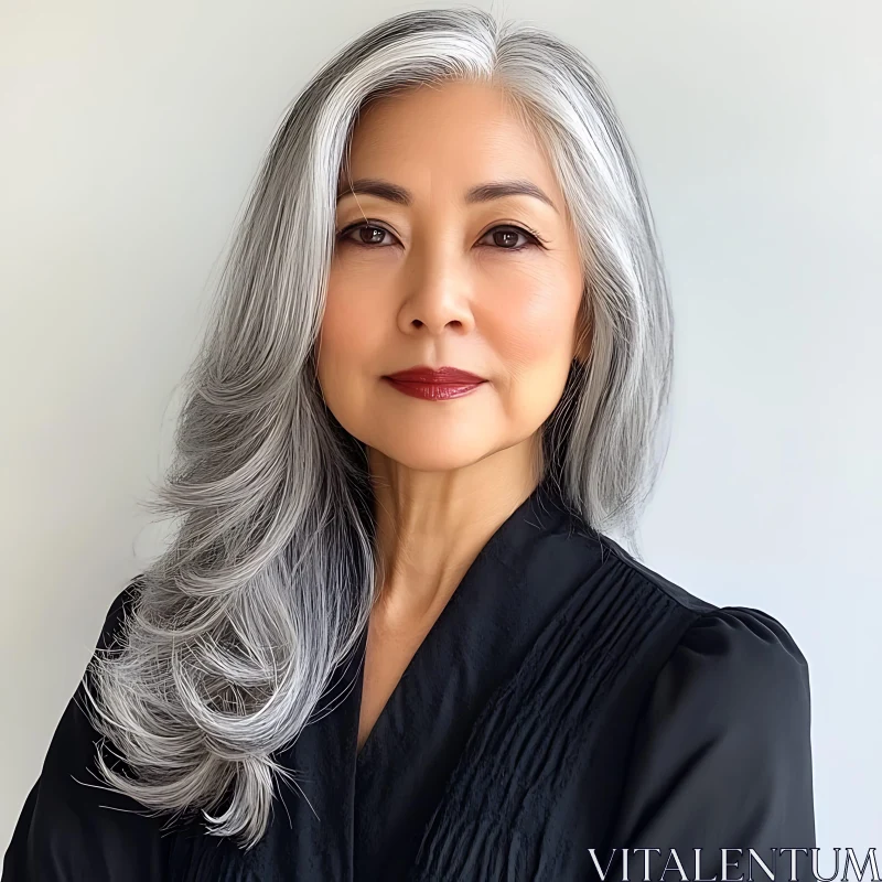 Portrait of a Graceful Woman with Grey Hair AI Image