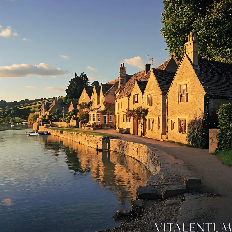 Idyllic Stone Houses by the Riverside AI Image