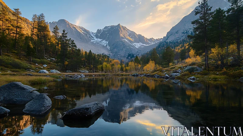 Tranquil Mountainous Landscape in Autumn AI Image