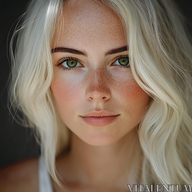 Blonde Woman with Green Eyes and Freckles - Portrait AI Image