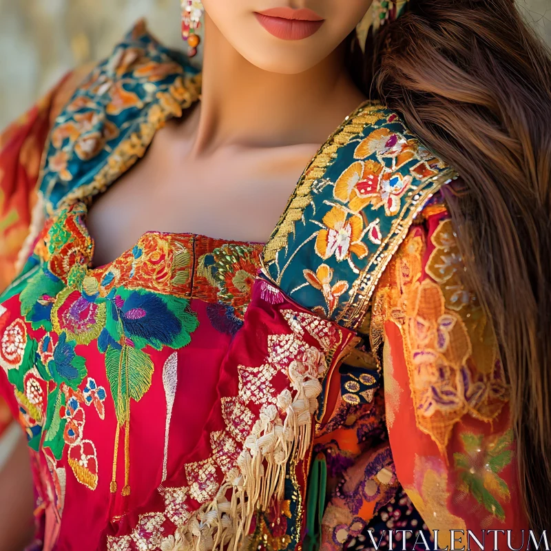 Exquisite Ethnic Dress with Floral Patterns AI Image