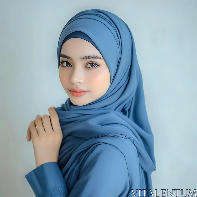 Serene Woman in Light Blue Hijab AI Image