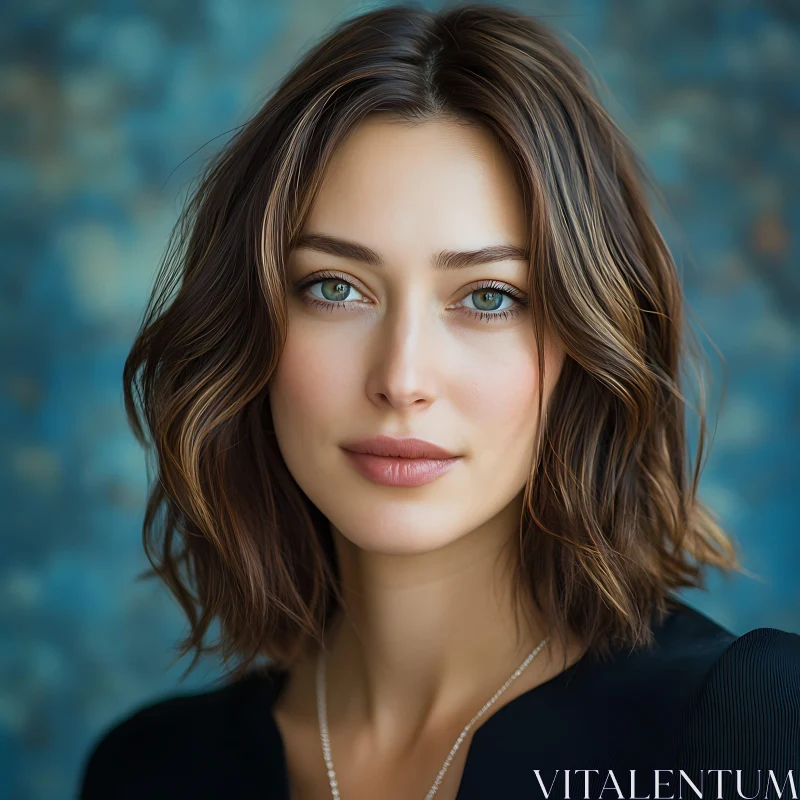 AI ART Short Hair Blue-Eyed Woman Portrait