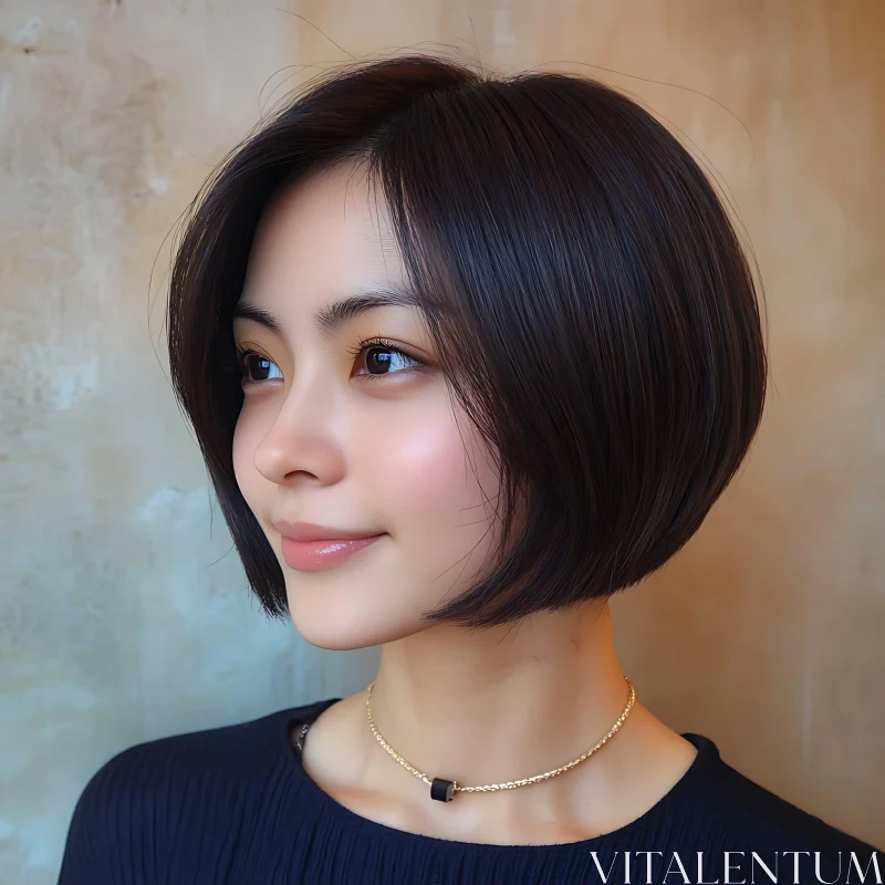 Charming Woman with Short Hair and Necklace AI Image