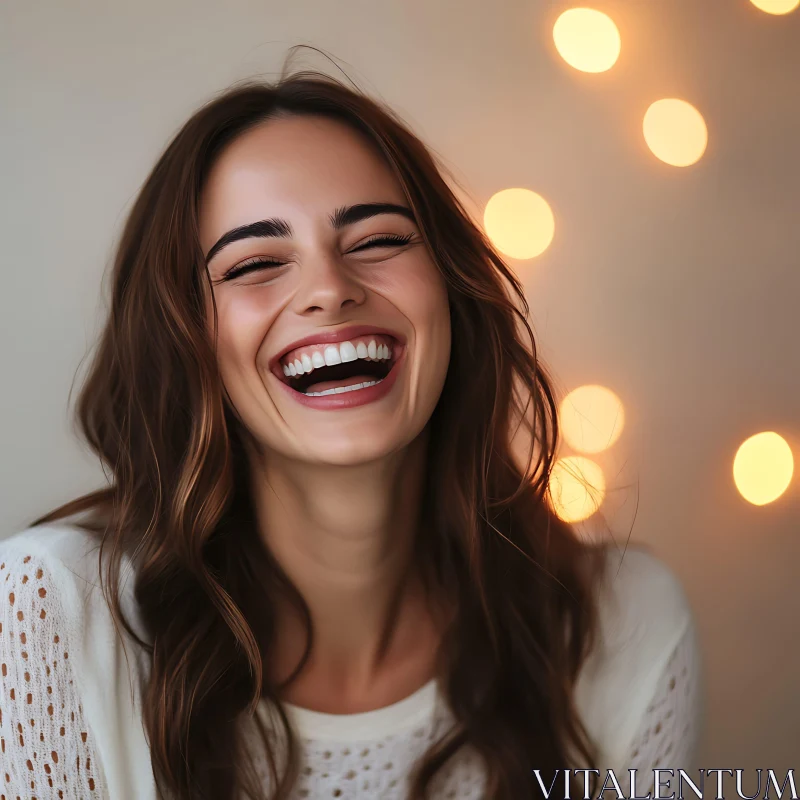 Happy Woman with Glowing Lights Background AI Image