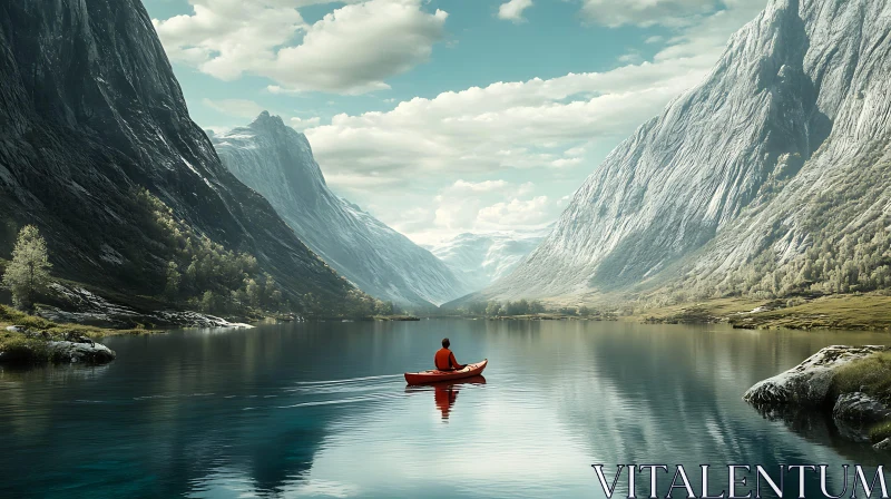 Peaceful Canoeing Adventure in the Mountains AI Image