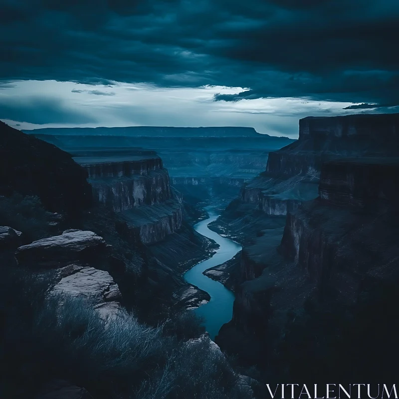 Twilight River Flowing Through Grand Canyon AI Image