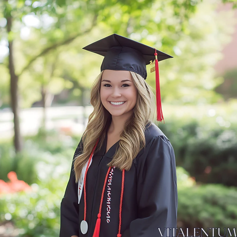 Smiling Graduate in Garden AI Image