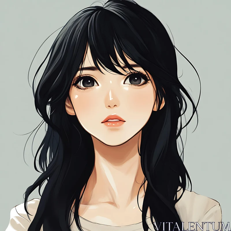 Black-Haired Anime Girl Portrait AI Image