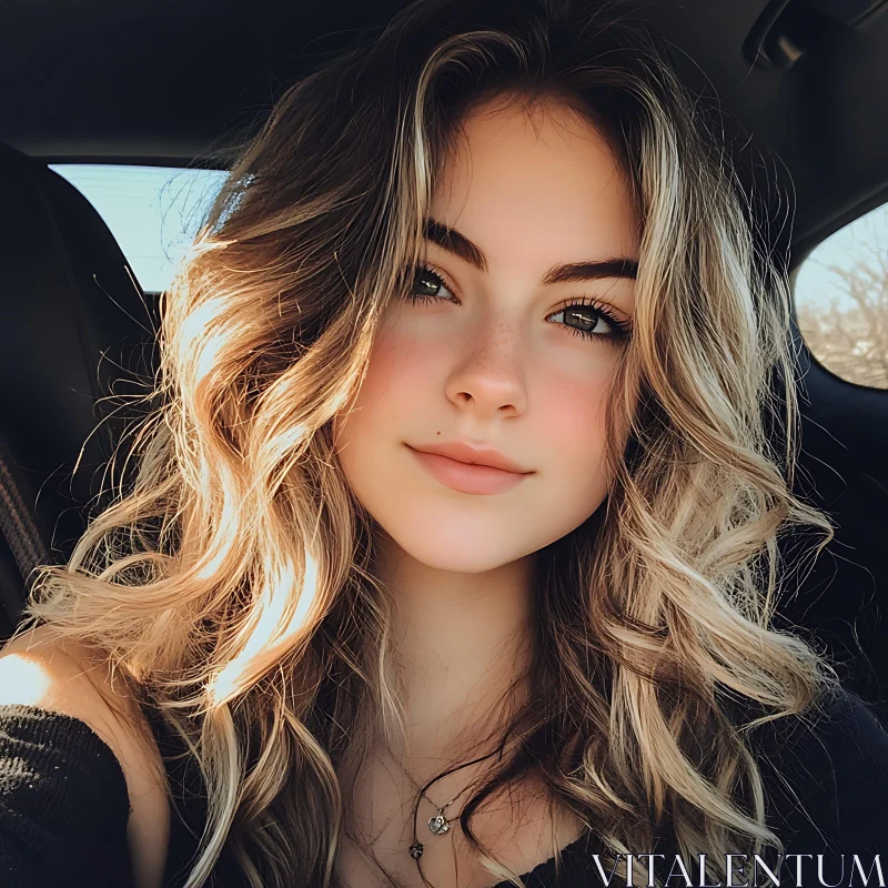 Sunlit Woman with Wavy Blonde Hair AI Image