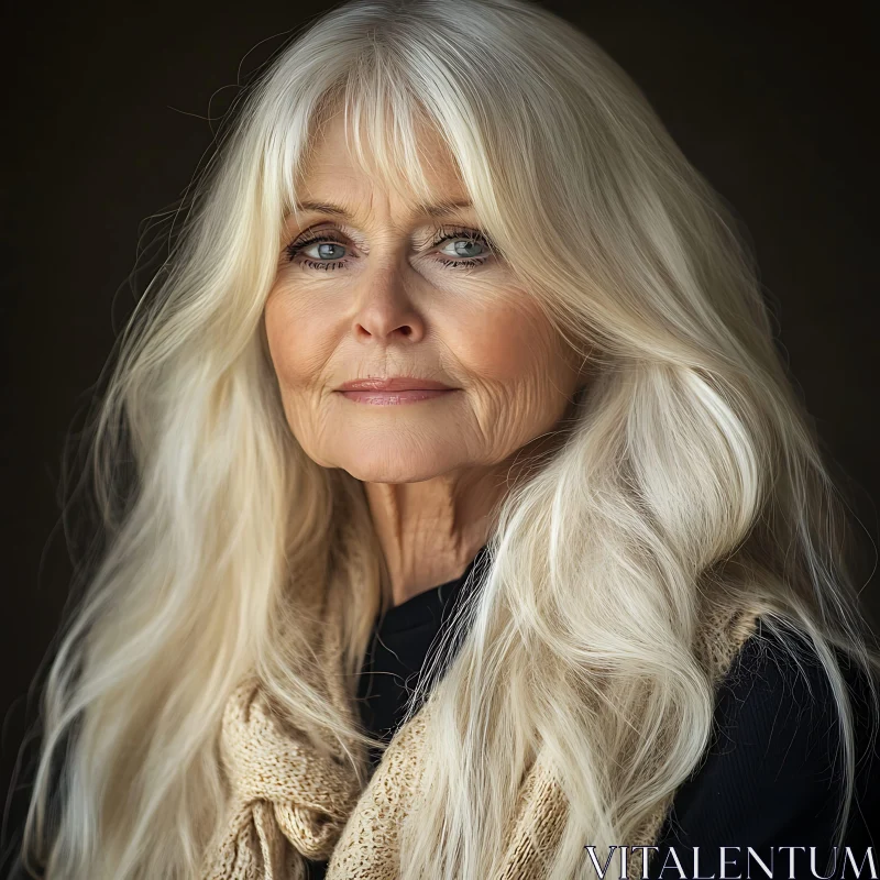 Serene Elderly Woman with Long Blonde Hair AI Image