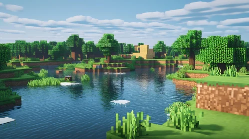 Blocky Video Game Nature Scene