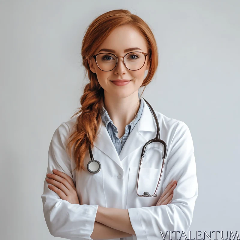 Portrait of a Female Doctor with Stethoscope AI Image