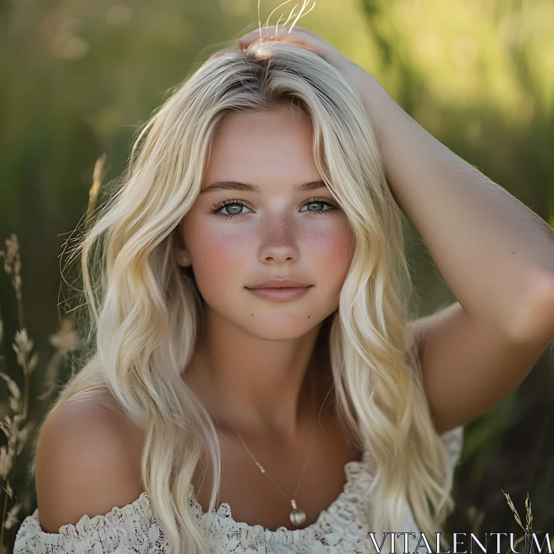 Serene Blonde in Nature AI Image