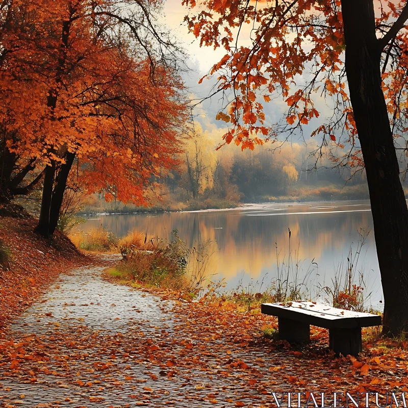 Lakeside Autumn Path AI Image