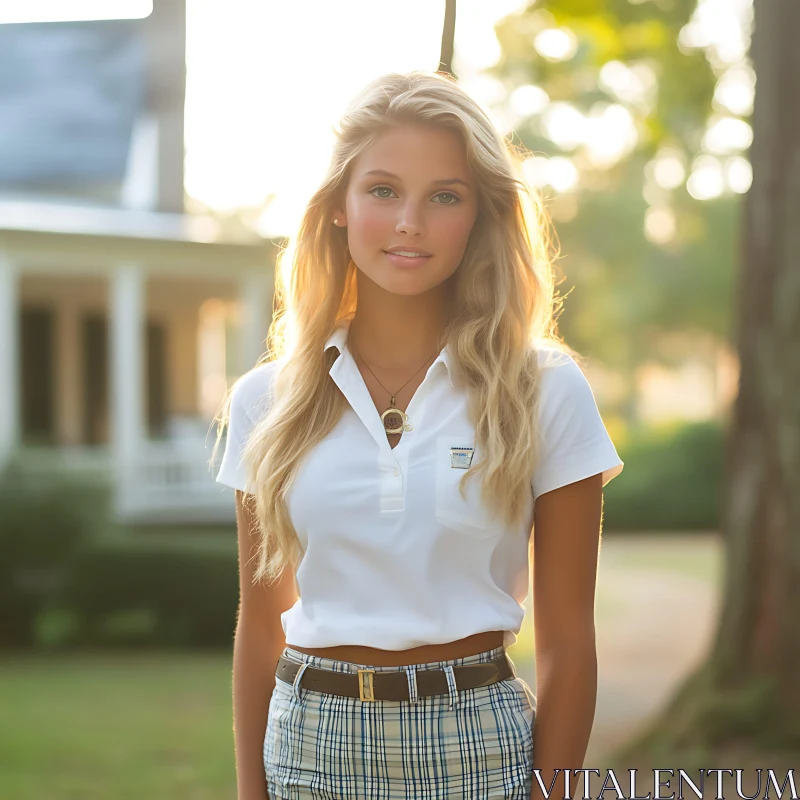 AI ART Portrait of a Blonde Woman in Golden Hour Light