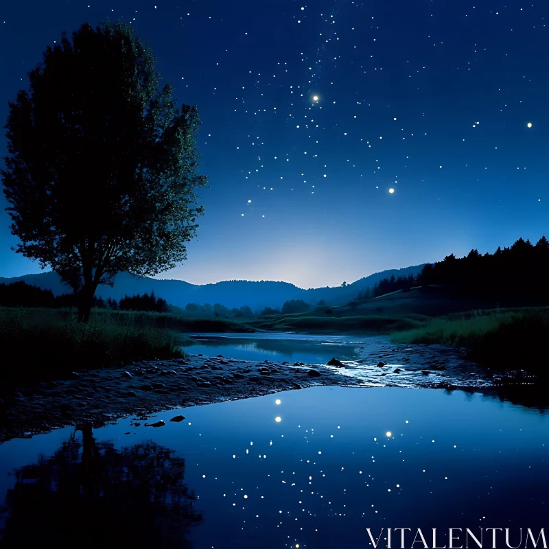 Peaceful Nighttime Nature Scene AI Image