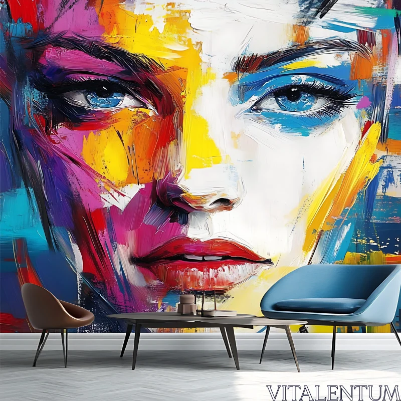 Bold Abstract Face Art in Contemporary Setting AI Image