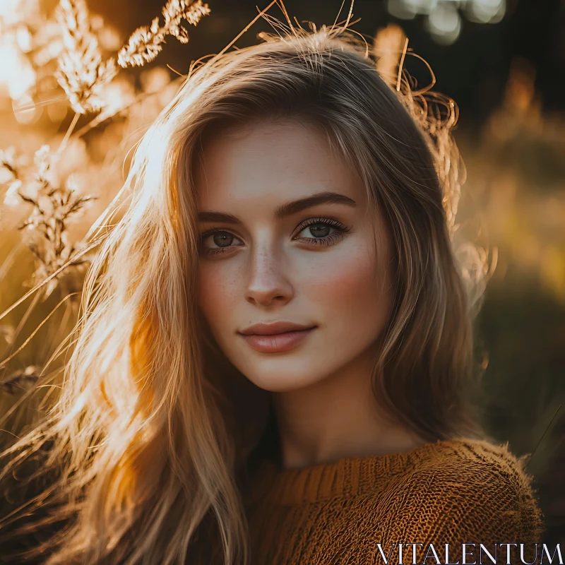 Golden Hour Woman in Natural Setting AI Image